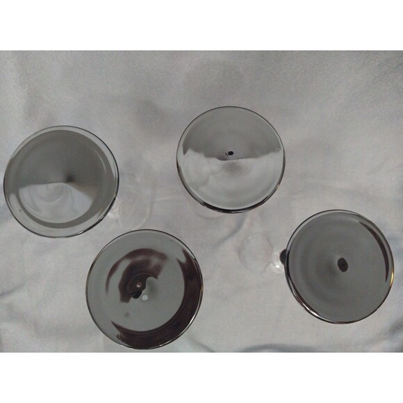 Set of 4 Swirl Unmarked Luminarc/Arcoroc? Black Stem Champagne Flutes Glasses - Picture 6 of 14